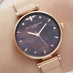 Olivia Burton rose gold + black pearl watch
